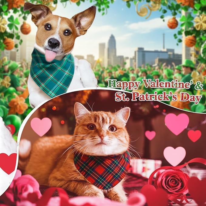 Abbylike 100 Pcs St. Patrick's Day Dog Bandanas Bulk Green Plaid Bandanas for Dogs Triangle Kerchief Bib Scarf for Pet Irish Holiday Costume Photo Props Accessories (19.7 x 13.8 x 13.8)