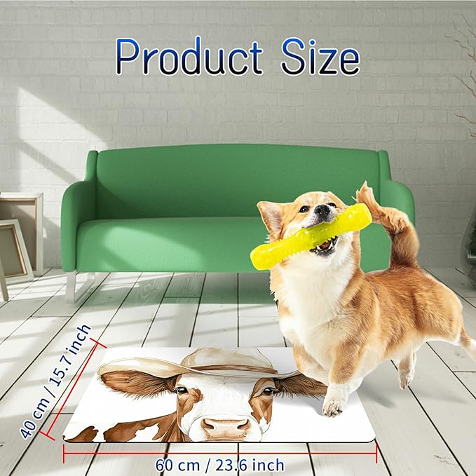 Dog Food Mat, 15.7" x 23.6" Absorbent Pet Feeding Mat for Food and Water, Waterproof Diatom Mud Pet Placemat with Non-Slip Rubber Backing, Easy Clean Cat Bowl Mat for Floors - Hat Cow