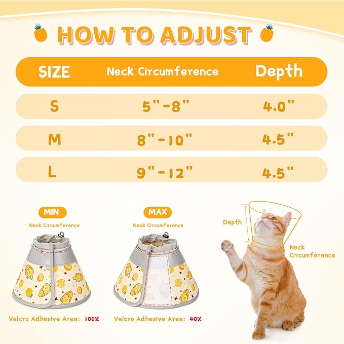 Cat Cone Collar Soft to Stop Licking, Adjustable, Foldable Lightweight Kitten Cones After Surgery Recovery for Cats & Kittens, Cat Cone Alternative, Easy Eating (Orange, L)
