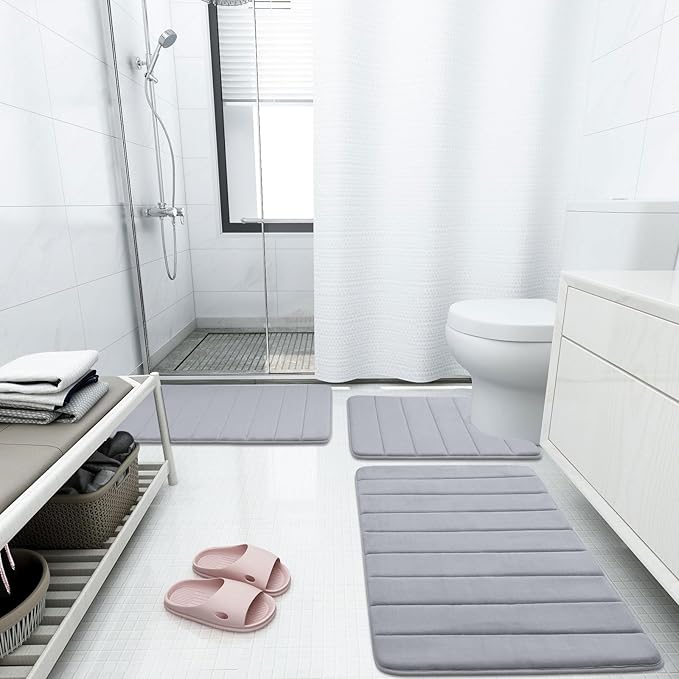 Buganda Memory Foam Bath Mat, 35.4" x 24", Ultra Soft and Non-Slip Bathroom Rugs, Water Absorbent and Machine Washable Bath Rug Runner for Bathroom, Shower, and Tub, Medium Grey