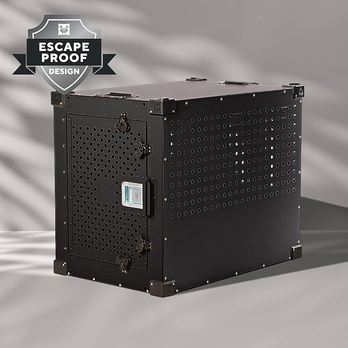Impact Indestructible High Anxiety Dog Crate for Extra Large Dogs - Heavy Duty Escape Proof Indoor Dog Kennel with Powder-Coated Aluminum -Ideal for Escape Artists (Black 40"+ (40.5"L x 27"W x 33"H)