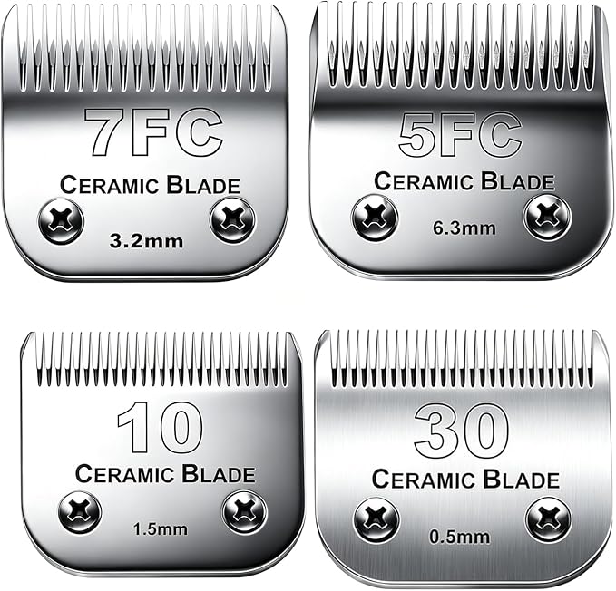 Dog Grooming Clipper Replacement Blades Compatible with Andis Pet Clipper/Oster A5/Wahl KM Series Dog Clipper,Ceramic Blade & Stainless Steel Blade(10+30+7FC+5FC)