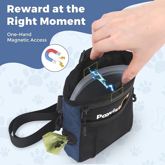 Dog Treat Pouch for Pet Training, One-Hand Magnetic Closure, Hands-Free Treat Bag with Silicone Liner, No Mess No Smell