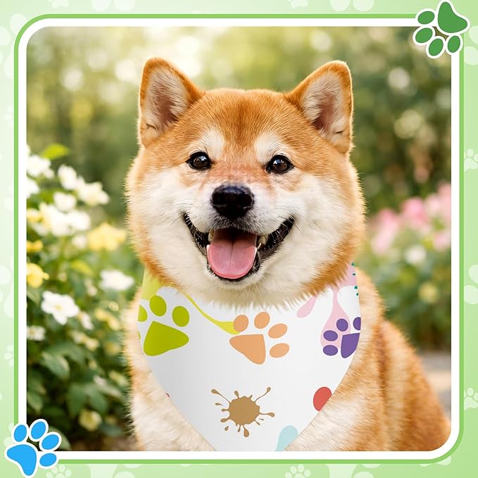 Abbylike 100 Pcs Paw Print Dog Bandanas Bulk Cute Footprint Bandanas for Dogs Triangle Kerchief Bib Scarf for Pets National Dog Day Party Costume Photo Props Accessories Pet Shops (19.7 x 13.8 x 13.8)