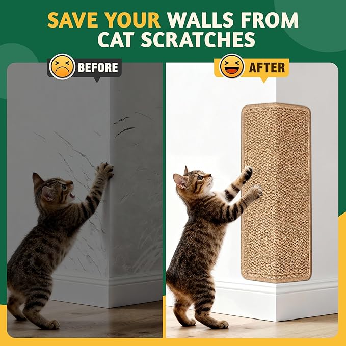 ENONCI Corner Cat Scratcher | Cat Scratchers Wall Mounted with Faux Sisal & Carpet Pad, 23.6x11.8 Inch Furniture Protector for Indoor Cats to Protect Couches & Walls