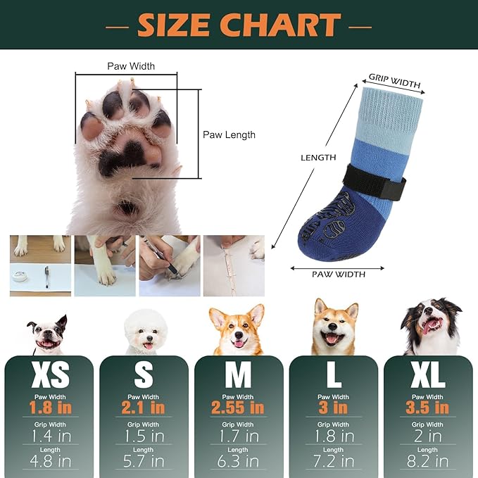 EXPAWLORER Anti Slip Dog Socks to Prevent Licking Paws, Dog Shoes for Hot Pavement, Dog Booties for Hardwood Floors, Dog Boots & Paw Protectors with Grippers for Small Medium Large Senior Dogs Blue XS