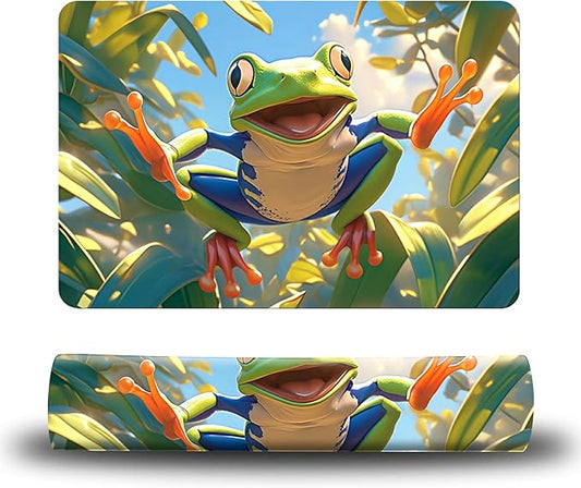 Dog Food Mat, 19.6" x 23.6" Absorbent Pet Feeding Mat for Food and Water, Waterproof Diatom Mud Pet Placemat with Non-Slip Rubber Backing, Easy Clean Cat Bowl Mat for Floors - Frog Green Leaf