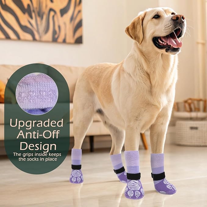 EXPAWLORER Anti Slip Dog Socks to Prevent Licking Paws, Dog Shoes for Hot Pavement, Dog Booties for Hardwood Floors, Dog Boots & Paw Protectors with Grippers for Small Medium Large Senior Dogs XL
