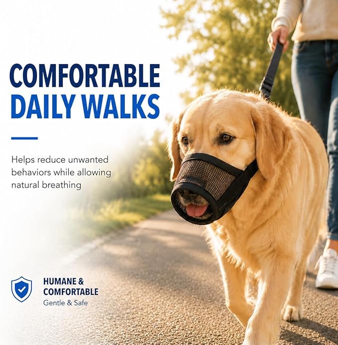 Dog Muzzle, Soft Air Mesh Muzzles for Extra Large Dogs, Breathable Dog Mussels for Scavenging Biting Licking & Barking, Adjustable Mouth Guard for Grooming, Allows Panting and Drinking (Black,XL)
