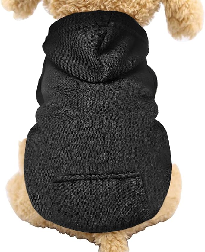 Jecikelon Soft Dog Hoodies for Small Dogs, Fleece Puppy Sweatshirt with Pockets, Warm Winter Cold Weather Coats for Pet Cat, Cute Clothes Puppy Costume (Black, X-Large)
