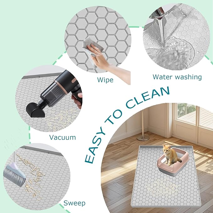 Cat Litter Mat for Litter Box, Silicone Large Cat Litter Trapping Mat - 37x22 in, Waterproof & Non-Slip, Durable & Easy Clean, Light Grey
