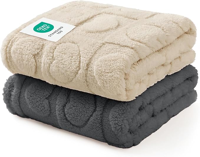 Luciphia 1 Pack 2 Small Dog Blanket Washable Pet Bed Cover Soft Fluffy Puppy Blanket with Premium Fleece 300GSM Cozy Calming Cat Blankets for Indoor Cats Grey/Beige 57x40 inch