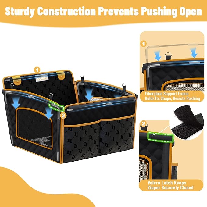 2-in-1 Dog Car Seat for Large Dogs Set with Dog Mat,Dogs Cars Carrier Anti Slip and Waterproof,Pet Car Seat Extender with Hard Bottom&Personalized Signature for Cars/SUV/Trucks(Black&White Mat)