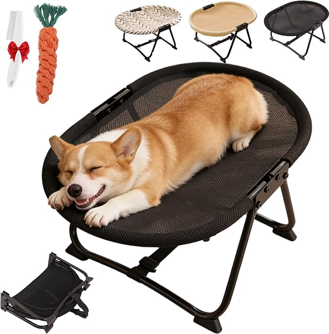 Elevated Pet Bed, Foldable Indoor Cats Raised Bed with Metal Frame, Portable Breathable Non Slip Cot Hammock, Cooling Raised Pet Cot with Breathable Mes, Sleeping Platform for Dogs and Cats (A)