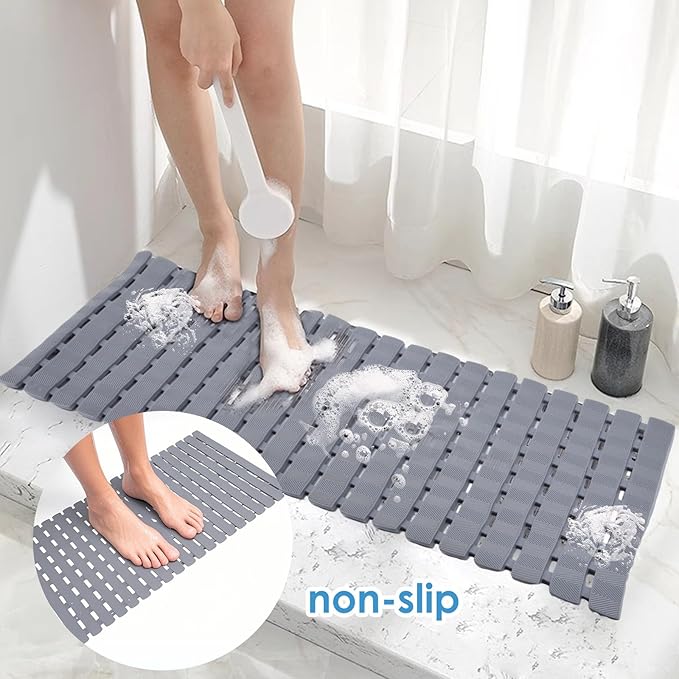 Bathtub Shower Mat, Pet Dog Bathing Non-Slip Mat, Dog Bath mat for tub, Quick Drain Bathtub Mat with Suction Cups & Drain Holes for Bathroom, 27 X 15.7 Inch (Light Blue)
