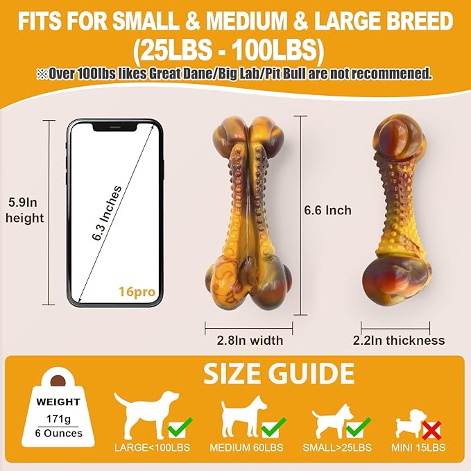 Dog Chew Toys for Aggressive Chewers, 2Pack Indestructible Dogs Bone Toy for Large Small Medium Breeds, Durable Tough Nylon Dog Toys To Keep Them Busy, Puppy Teething Dogs Toy Bone, Beef&Bacon Flavor