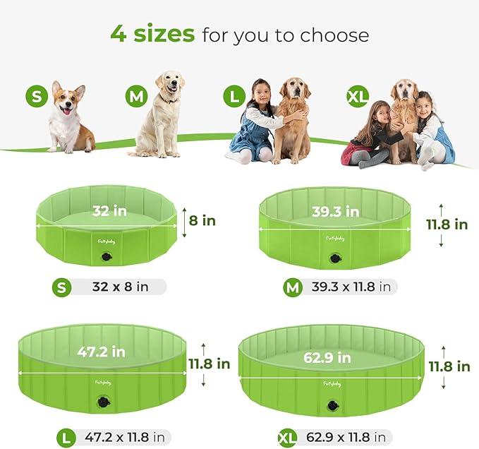 Foldable Dog Pool, Hard Plastic Kiddie Pool for Dogs, Collapsible Dog Pool with Rigid PP Core, Non-Slip PVC, Durable Pet Bath Tub for Indoor/Outdoor Backyard, 32" Green