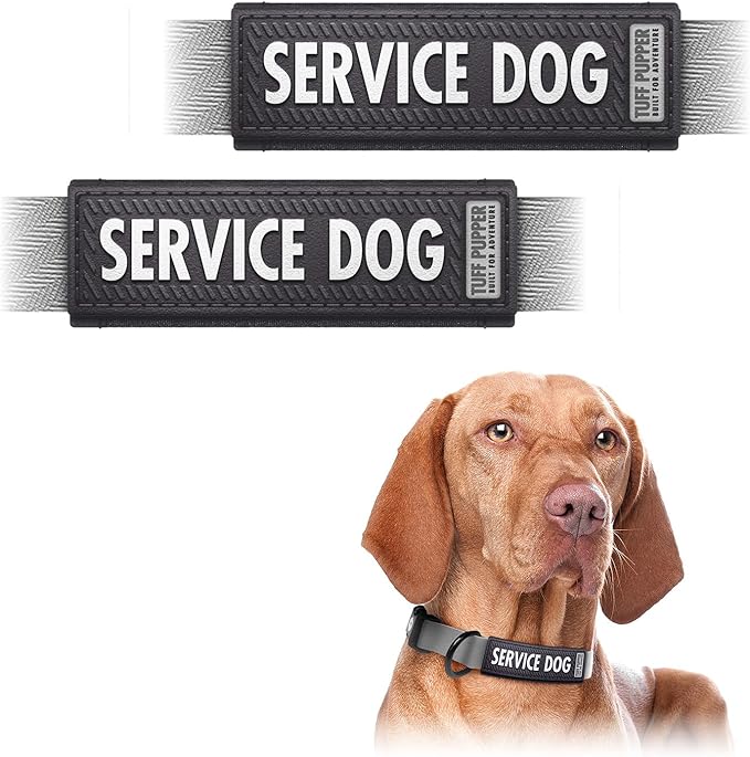 Tuff Pupper 2-Pack Waterproof Collar Sleeves | Fits Any 3/4 Inch Wide Dog Collar | Dual Sided Message | Durable Silicone & Neoprene | Odor & Stink Proof | Easy Slide On & Off (Service Dog, Small)
