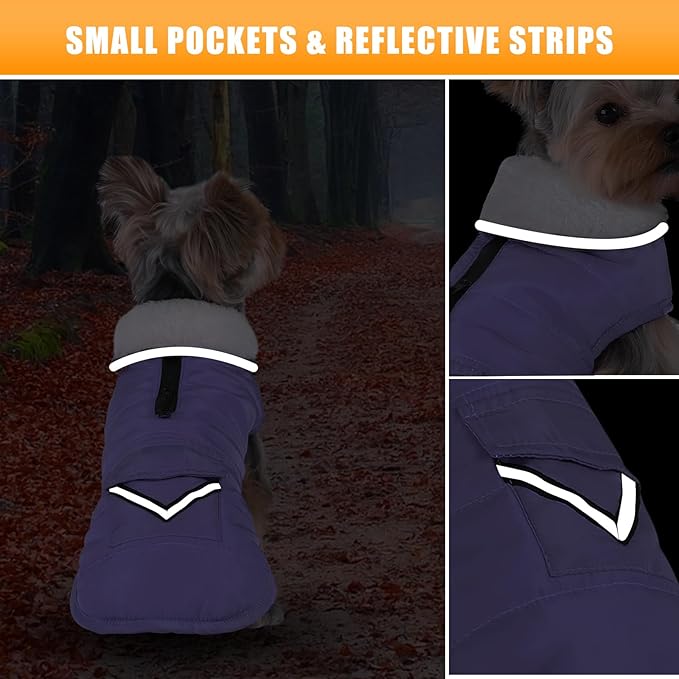 Dog Winter Coat for Extra Small Dogs, Easy on XS Dog Snow Jacket Velcro Waterproof Pet Puffer Clothes with Harness Hole Adjustable Reflective Quilted Dog Cold Weather Vest for Girl 8-12 Pounds