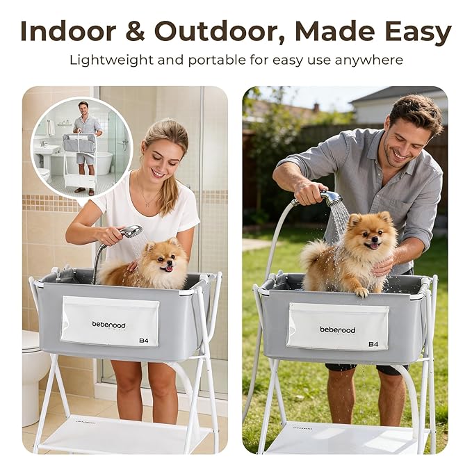 Dog Bathtub Dog Washing Station with Scrubber for Small Medium Dogs Cats, B4 Foldable Dog Tub for Bathing and Grooming, Portable Collapsible Dog Shower Tub, Indoor and Outdoor