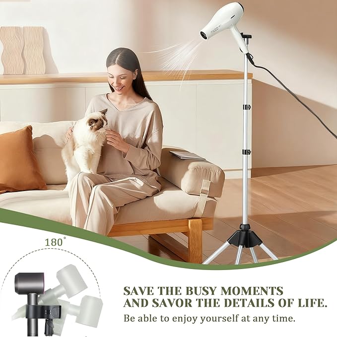 Hair Dryer Stand, 30-59 Inch Adjustable Blow Dryer Holder, Hair Dryer Holder With Tripod and Universal Clip, Foldable storage Hair Dryer Holder Stand, Hair rack, Use for Home Styling and Pet Grooming, Black