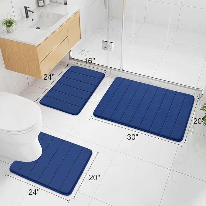 Buganda Memory Foam Bath Mat, 60" x 24", Ultra Soft and Non-Slip Bathroom Rugs, Water Absorbent and Machine Washable Bath Rug Runner for Bathroom, Shower, and Tub, Navy Blue