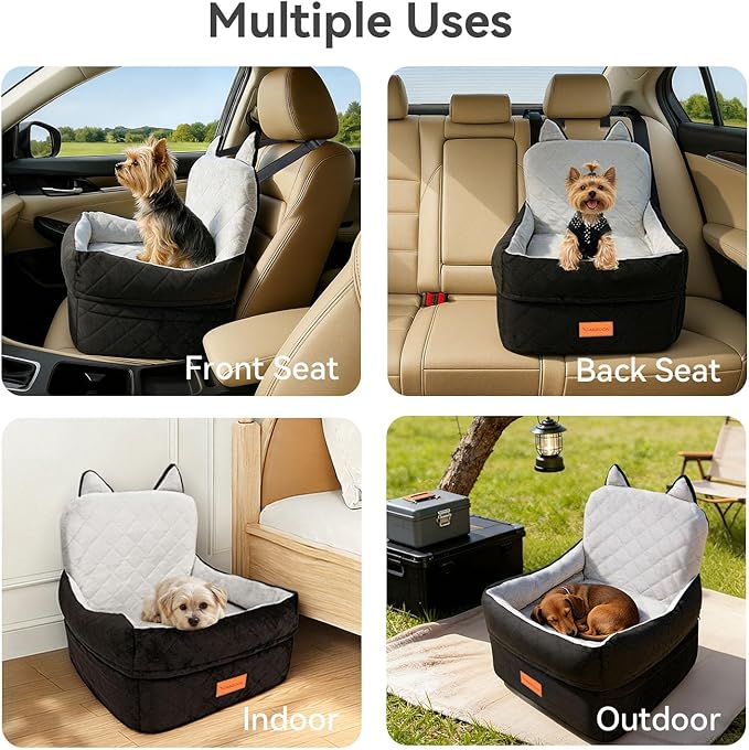 Dog Booster Car Seats for S/M Dogs Up to 35lbs,Pet Car Seat/Travel Bed with Washable&Removable Cover,Storage Pockets,Dog Safety Belt and Elevated Cushion Fits in Front/Back Seat