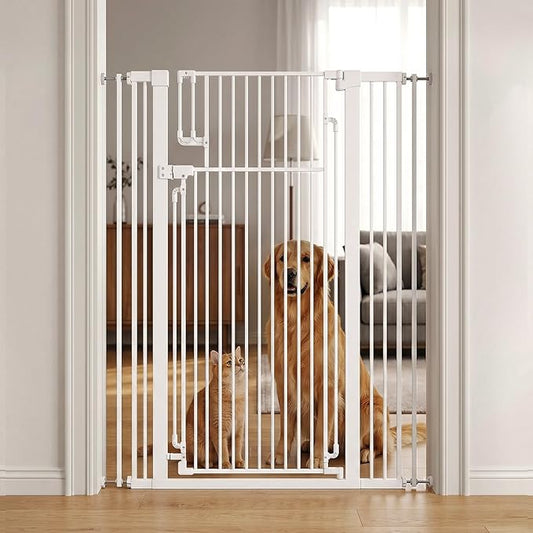 51-inch Extra Tall cat Door，Suitable for Stairs and doorways, Pressure-Mounted or Screw-Mounted, fits Widths of 31.5-42.5 inches, self-Closing, Extra Tall Design, Suitable for Cats and Dogs, White