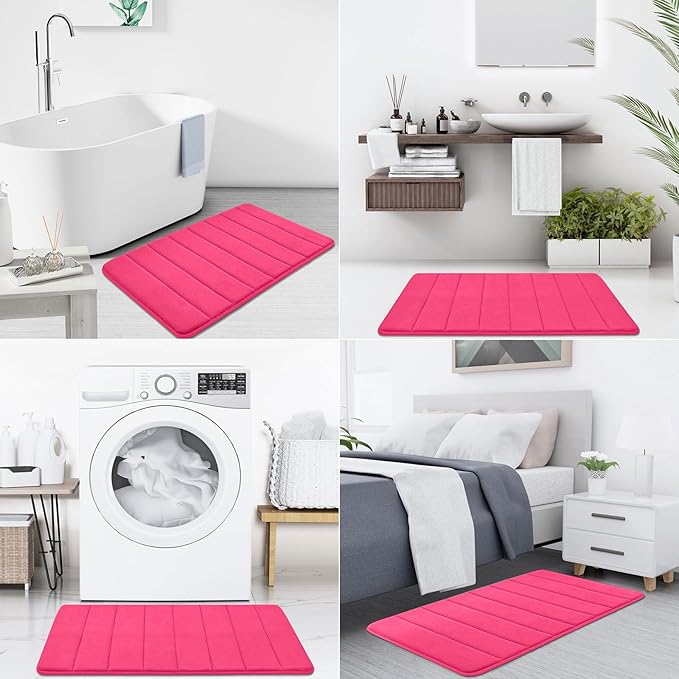 Buganda Memory Foam Bath Mat, 35.4" x 24", Ultra Soft and Non-Slip Bathroom Rugs, Water Absorbent and Machine Washable Bath Rug Runner for Bathroom, Shower, and Tub, Deep Pink