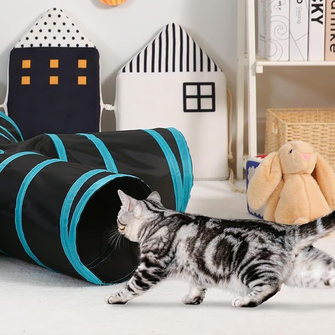 Pet Cat Tunnel, 5 Way Tunnels for Indoor Cats, Collapsible Pet Tunnel for Kitten, Puppy, Rabbit, 25cm-Wide Tunnels, Durable & Breathable, with Peek Hole Toy Ball