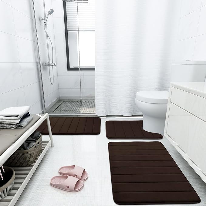 Buganda Memory Foam Bath Mat, 47" x 17", Ultra Soft and Non-Slip Bathroom Rugs, Water Absorbent and Machine Washable Bath Rug Runner for Bathroom, Shower, and Tub, Brown