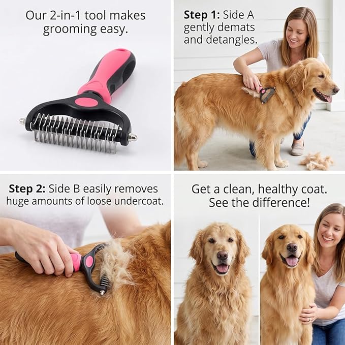 Deshedding Brush for Dogs and Cats: Undercoat Rake Pet Brush for Long Hair - Dematting Comb Removes Tangles Knots and Loose Fur, Grooming Tool for Thick Coats (blue, M)