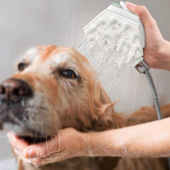 Dog Shower Sprayer Head Attachment Pet Grooming Combing Sprayer,Water Sprinkler Massaging Brush Nozzle for Dogs and Cats,Multi-Function Pet Shower Head for Dog Home Cleaning Bath