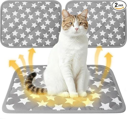 2 Pack Self Warming Cat Bed Pad Mat Endothermic Color Changing Pet Mat Self Heating Cat Pads Warm Thermal Pet Pads with Non-Slip Bottom and Star for Outdoor Indoor Cats & Small Dogs