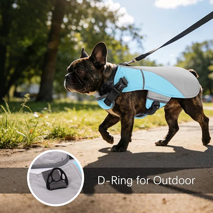 DENTRUN Dog Cooling Vest with Dual Absorbent Core, Adjustable Sun Protective Vest for Hot Weather, Doggie Ice Jacket Hiking Travel Summer Essentials, Reflective, Sun Protective Vest, Blue XXL