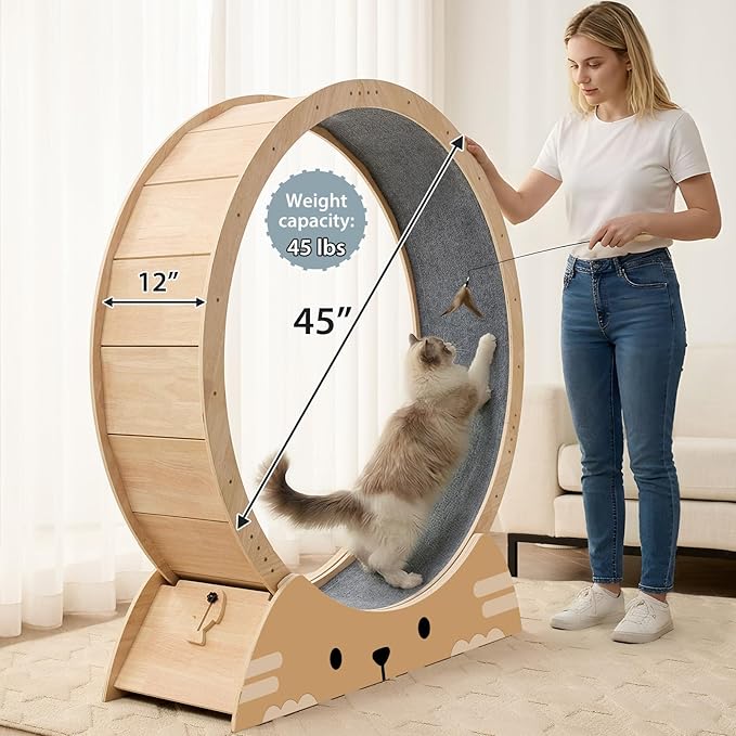 RRPETHOME 45" Cat Wheels for Indoor Cats, Quiet & Stable Cat Exercise Running Wheel, Cats Treadmill with Anti-Slip Mat