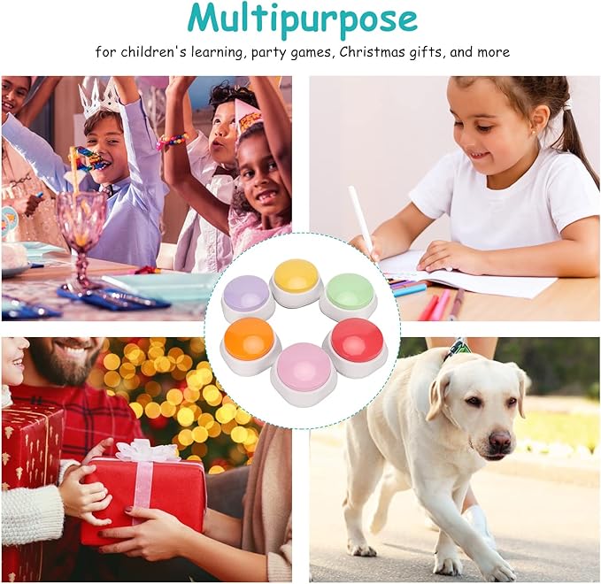 6 PCS Voice Recording Button, Dog Buttons, Communicati Recordable Dog Talking Buttons Set, Dog Buttons for Communication, Pet Command Buttons for Training Cats Dogs