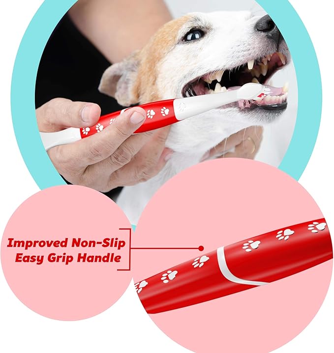 Pet Toothbrush for Dogs, Cats with Soft Bristles - Easy Teeth Cleaning & Dental Care, Non Slip Dual Head Dog Toothbrush for Medium & Large Pets, Toothpaste Not Included (Pack of 2(Red))
