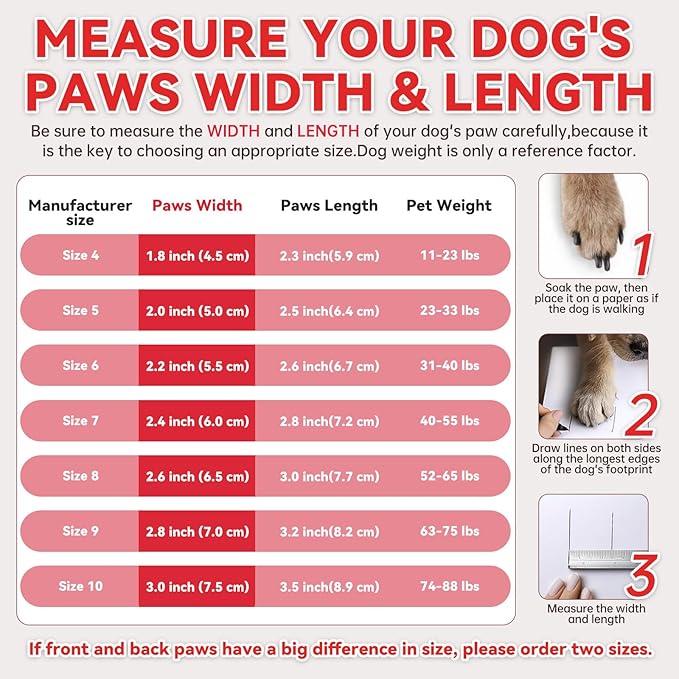 All-Weather Dog Boots for Paw Protection-Durable Dog Booties for Hot Pavement, Snow, Hiking | Non-Slip Sole & Adjustable Straps Outdoor Pet Shoes(red,7#)
