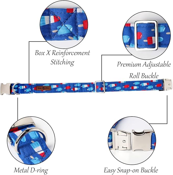 Lionet Paws Patriotic Dog Collar with Bowtie, 4th of July, Soft and Comfortable Adjustable Summer Popsicle Bowtie Collar for Dogs Male Female Gift, Small, Neck 10-16 inches