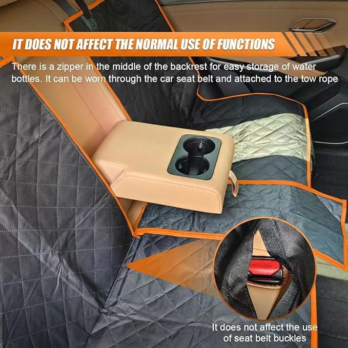 Car Back Seat Cover for Dog, Waterproof Nonslip Car Seat Protector for Pet Kids, Pet Bench Backseat Cover for Cars SUVs Trucks, 53" (Orange)