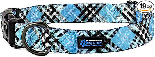 Max and Neo Plaid Pattern NEO Dog Collar - We Donate a Collar to a Dog Rescue for Every Collar Sold (Blue, Small)