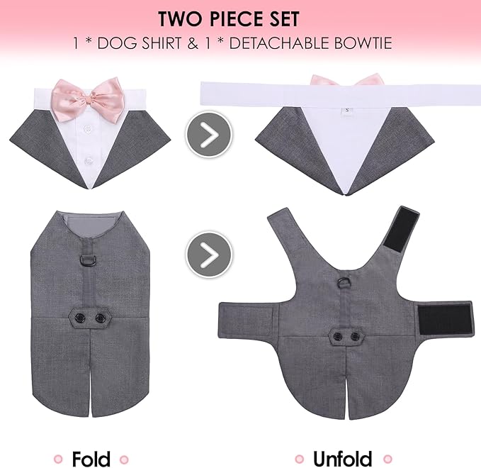 AOFITEE Dog Tuxedo for Large Dogs, Formal Dog Suit and Tie, Gentle Dogs Wedding Party Suit Bow Tie Shirt, Pet Wedding Outfit with Detachable Bowtie Collar for Christmas Halloween Dress Up