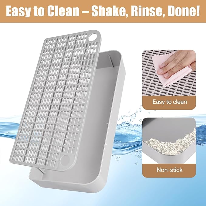 Cat Litter Box Step, Cat Ramp for Litter Box, Double Layered Litter Catcher Mat with Filter Function, Pet Ramp Stool for Kitten & Elderly Cats, Non-Slip & Anti-Litter Tracking, Easy Clean (Grey)