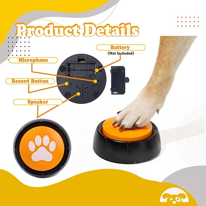 PetnBeyond Dog Talking Buttons - Communication Starter Pack, 4 PCS Dog Training Buttons, 30 Second Record Button for Pet Voice Training, Speaking Buttons for Cats and Dogs, 30s Voice Recordable Pet