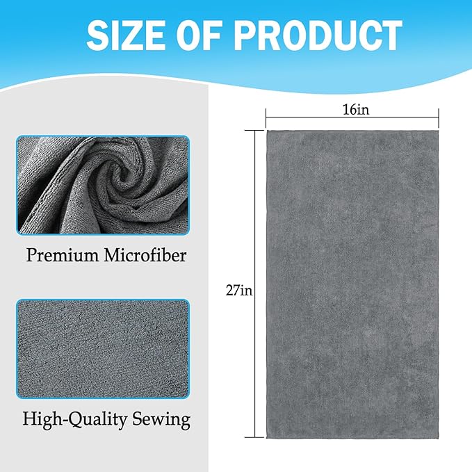 Puomue Grey Salon Towels, Super Soft and Absorbent Microfiber Hair Towel for Salon, Bath, Spa, Pool and Home, 27 inch X 16 inch (Grey - 6 Pack)