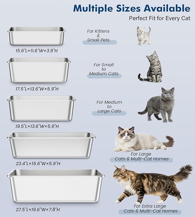 Qiuma Stainless Steel Litter Box, Large Metal Cat Litter Box with High Sided for Big and Small Cats, Non-Stick, Easy to Clean, Odor-Free, 23.4" L×15.6" W×5.9" H, Leaf Green