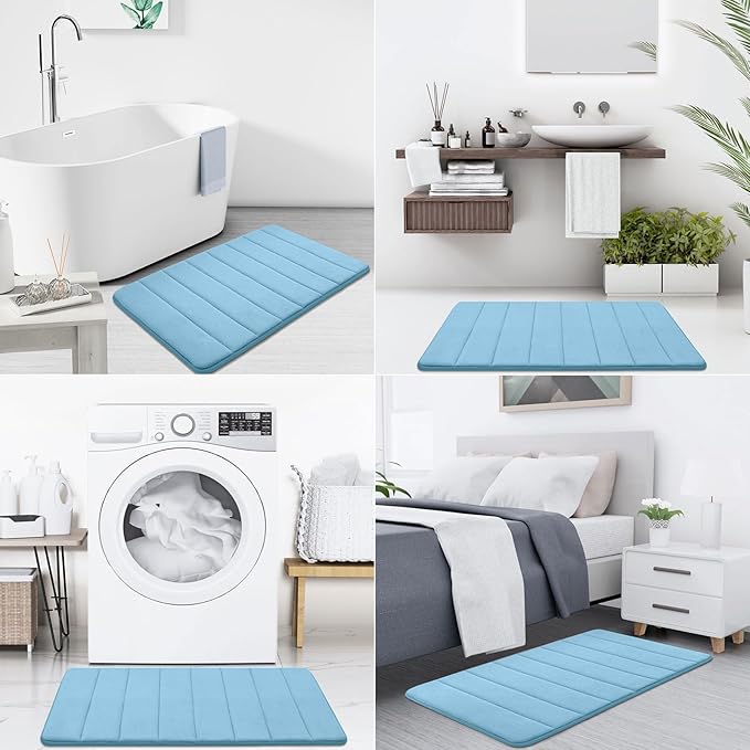Buganda Memory Foam Bath Mat, 44" x 24", Ultra Soft and Non-Slip Bathroom Rugs, Water Absorbent and Machine Washable Bath Rug Runner for Bathroom, Shower, and Tub, Blue