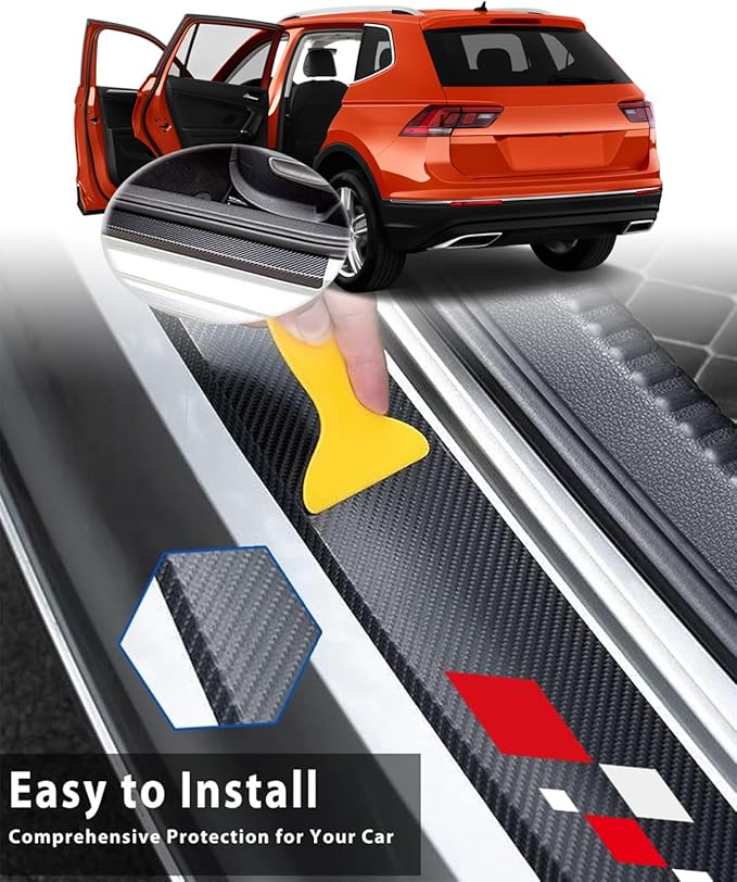 4Pcs Universal Car Door Sill Protector, Carbon Fiber Scratch Resistant Door Entry Guard & Scuff Plate for Car SUV and Off-Road Trim Accessories (Block)