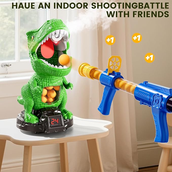Movable Dinosaur Shooting for Toys Kids 4-6, Electronic Kids Target Games w/Air Pump Launcher, LCD Score Record, Sound, 24 Foam Balls, Birthday Gifts for 3 4 5 6 7 8 9 Year Old Boys Girls